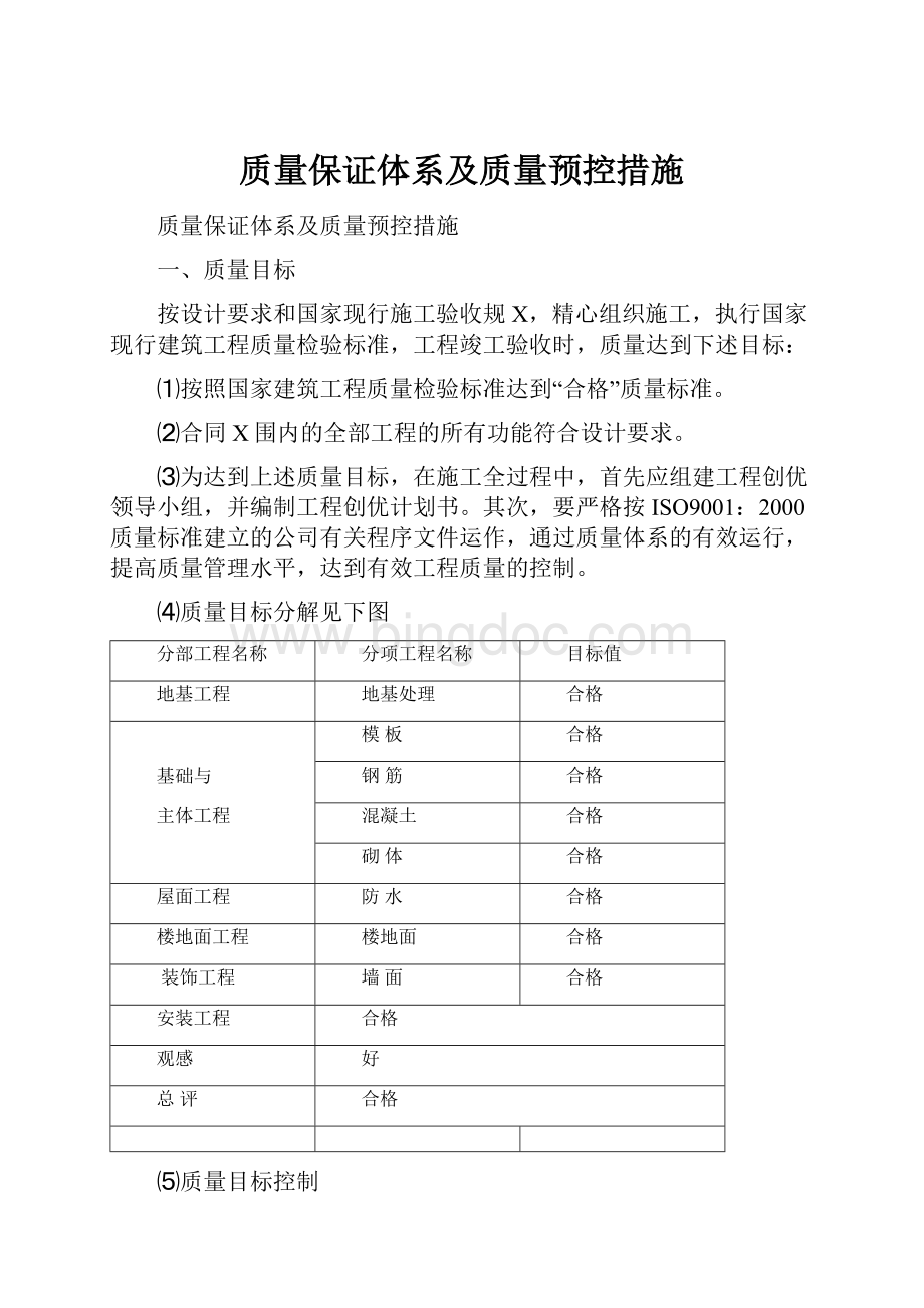 质量保证体系及质量预控措施Word文档格式.docx