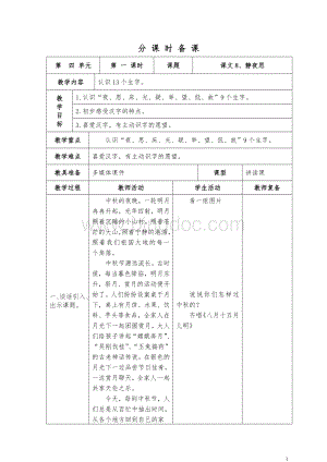 部编版小学一年级下册表格式教案.doc