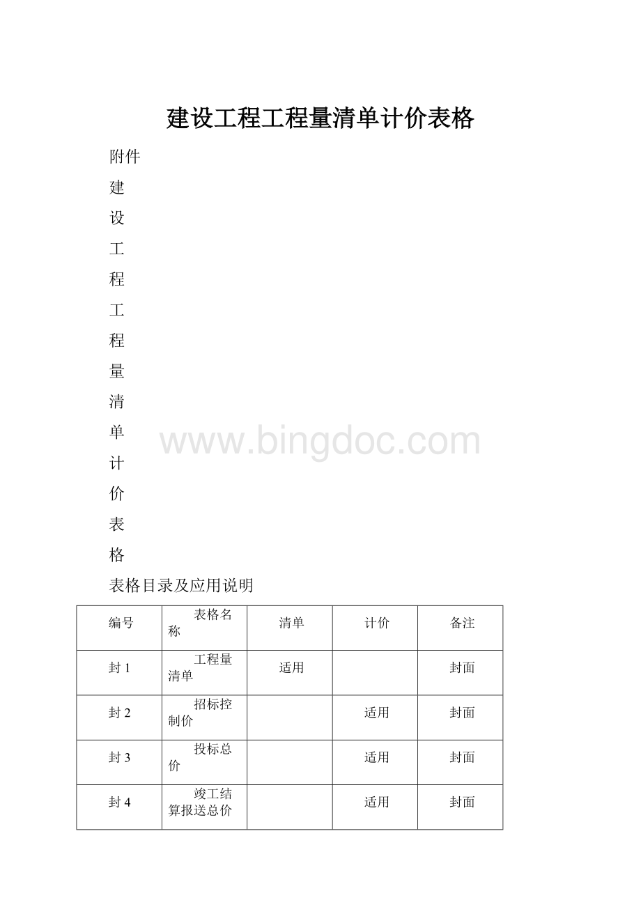 建设工程工程量清单计价表格.docx_第1页