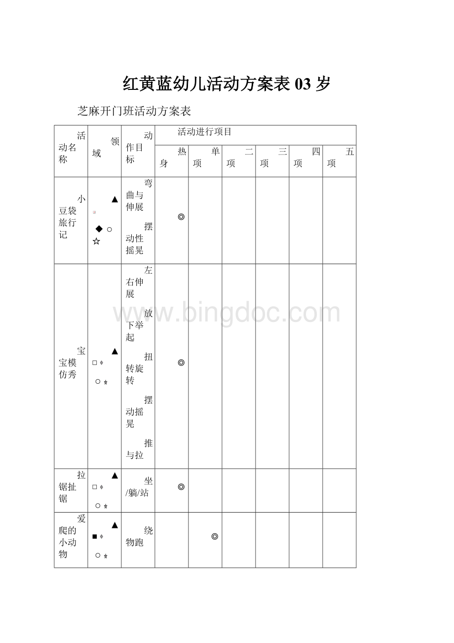 红黄蓝幼儿活动方案表03岁Word文件下载.docx