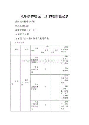 九年级物理 全一册 物理实验记录.docx