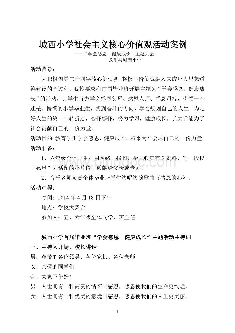 城西小学社会主核心价值观活动案例.doc_第1页