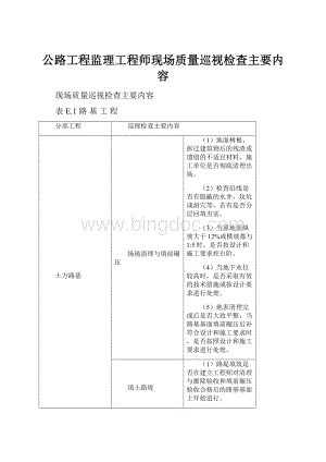 公路工程监理工程师现场质量巡视检查主要内容Word下载.docx