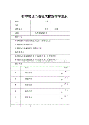 初中物理凸透镜成像规律学生版.docx