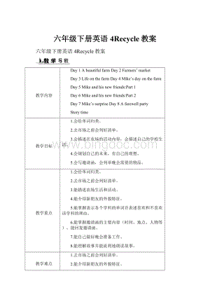 六年级下册英语4Recycle教案.docx