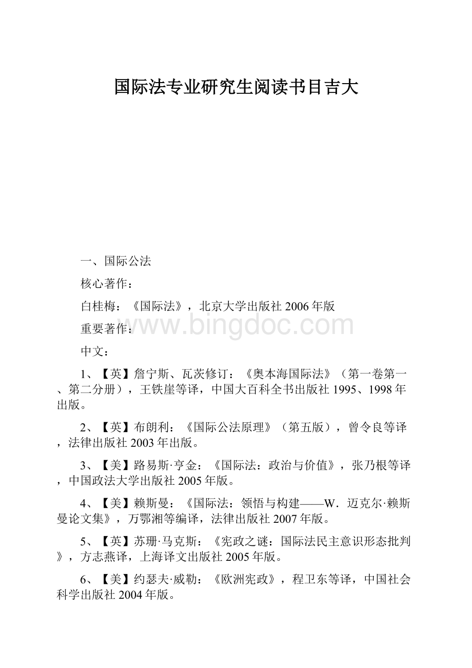 国际法专业研究生阅读书目吉大.docx_第1页