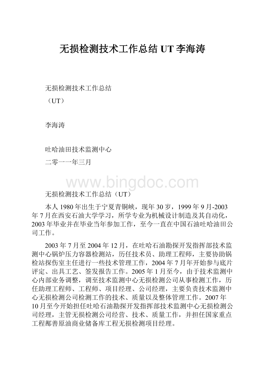 无损检测技术工作总结UT李海涛Word下载.docx_第1页