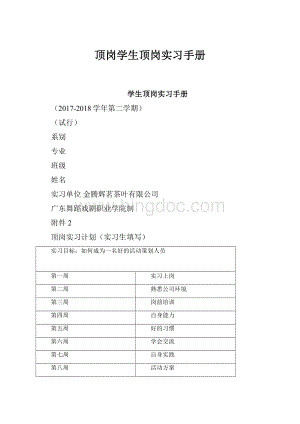 顶岗学生顶岗实习手册Word文档格式.docx