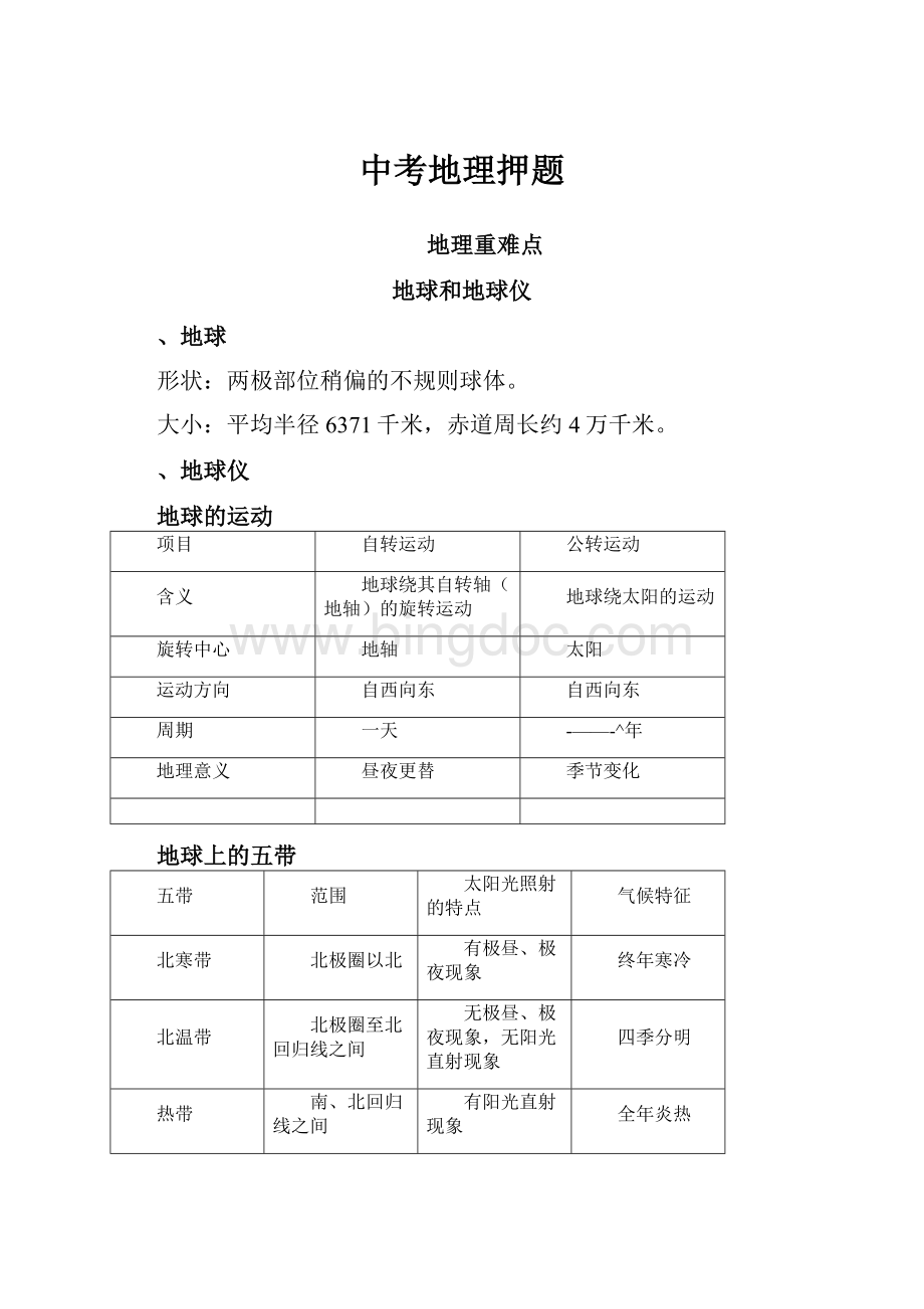 中考地理押题Word格式.docx