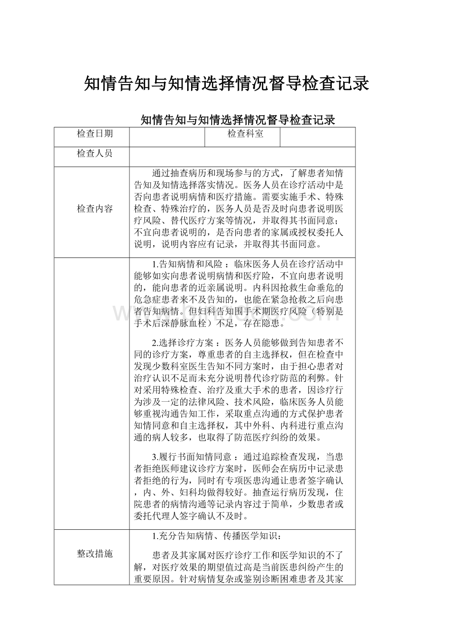 知情告知与知情选择情况督导检查记录.docx