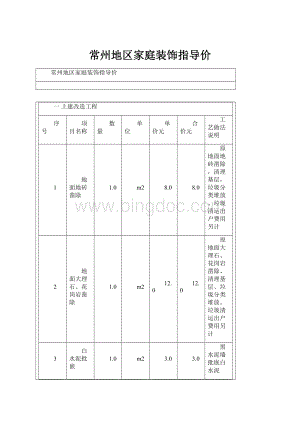 常州地区家庭装饰指导价Word文档下载推荐.docx