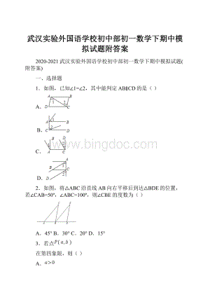 武汉实验外国语学校初中部初一数学下期中模拟试题附答案Word文件下载.docx