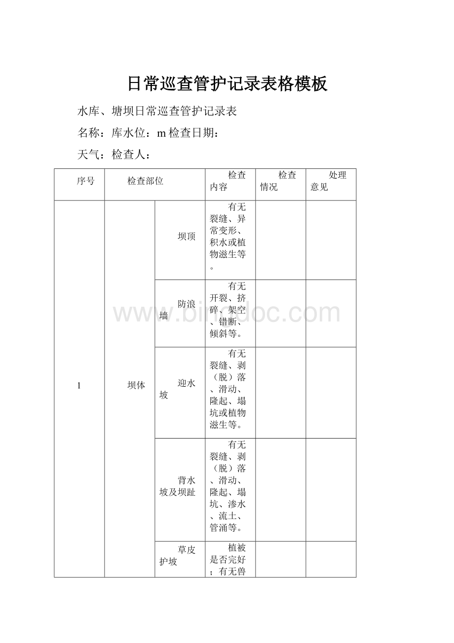 日常巡查管护记录表格模板Word文档格式.docx