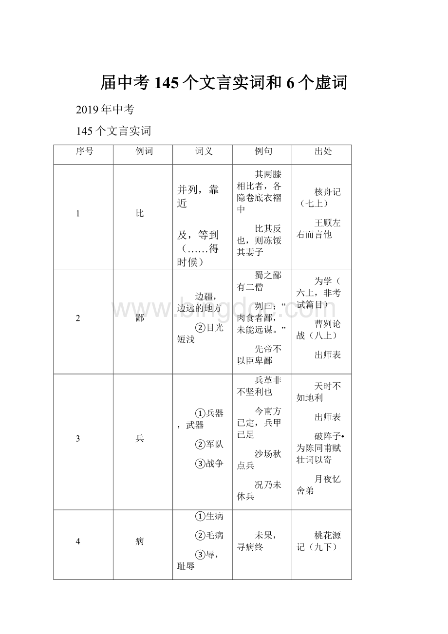 届中考145个文言实词和6个虚词.docx_第1页