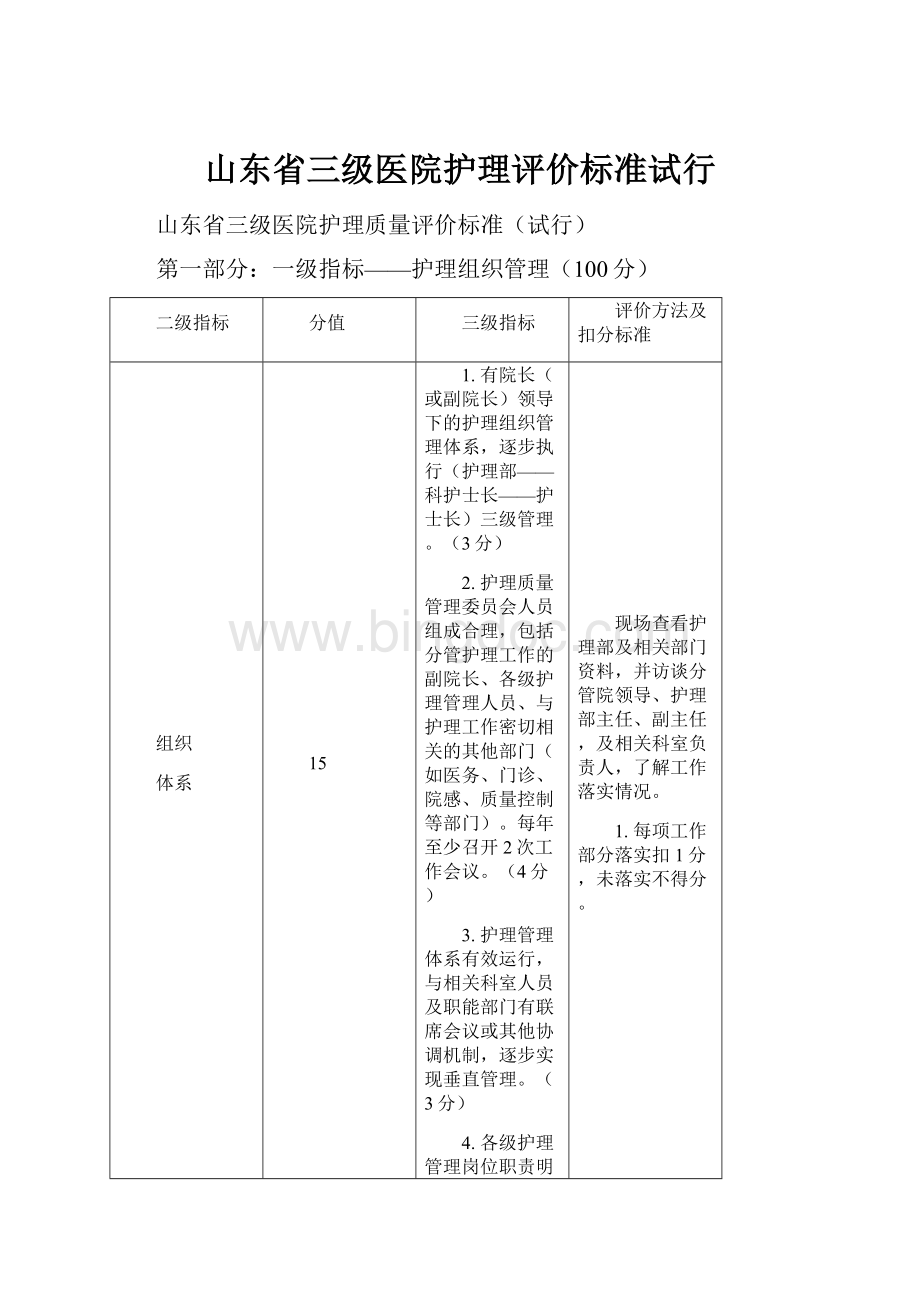 山东省三级医院护理评价标准试行文档格式.docx