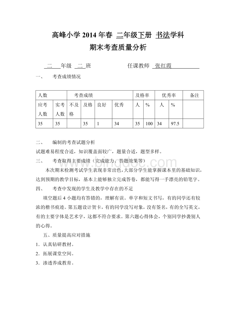 书法期末测试试卷分析.doc_第1页