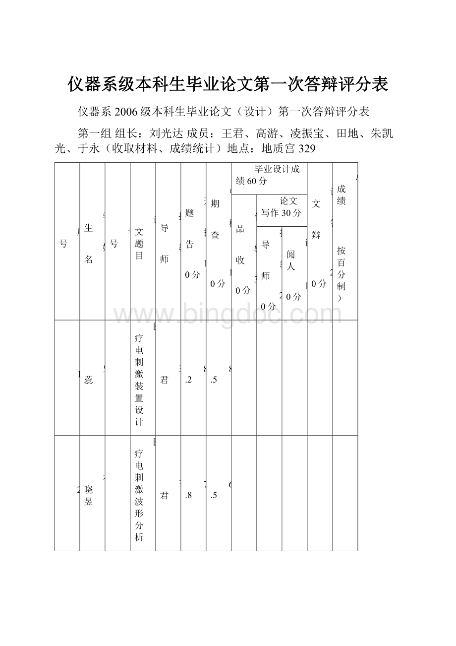 仪器系级本科生毕业论文第一次答辩评分表.docx_第1页