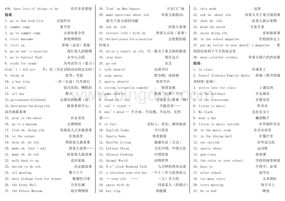 鲁教版七年级英语上册重点短语及句子文档格式.doc_第3页