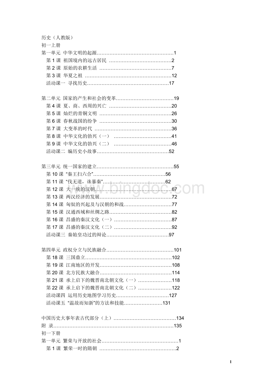 人教版初中历史目录.doc_第1页