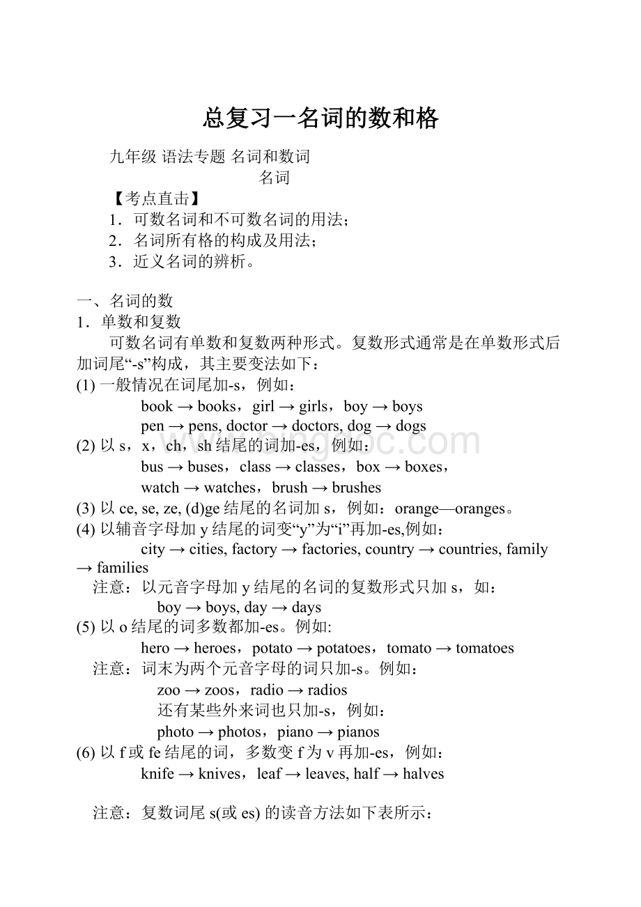 总复习一名词的数和格Word文件下载.docx