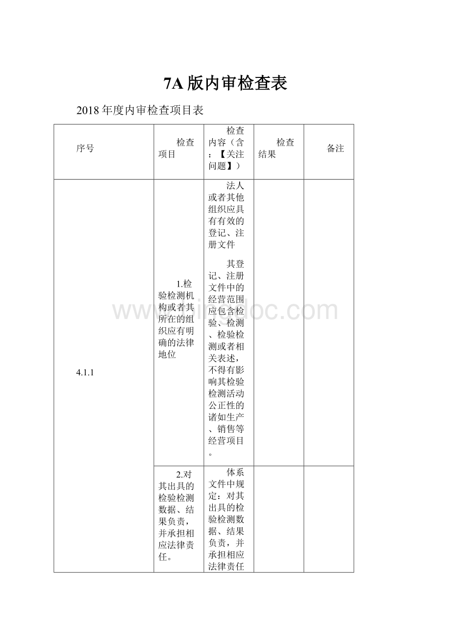 7A版内审检查表Word格式文档下载.docx_第1页