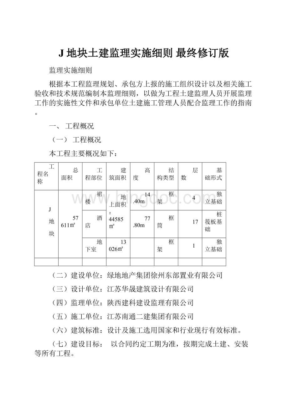 J地块土建监理实施细则最终修订版.docx_第1页