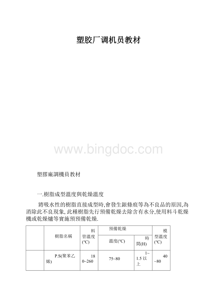 塑胶厂调机员教材Word文件下载.docx