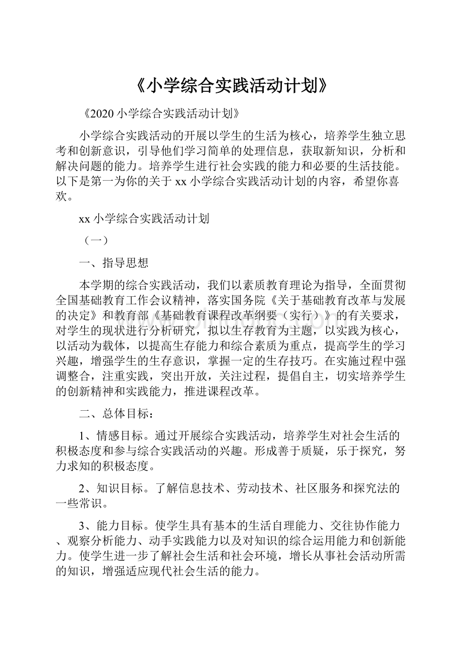 《小学综合实践活动计划》.docx_第1页