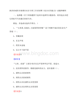 陕西省咸阳市秦都区社区专职工作者招聘《综合应用能力》试题和解析文档格式.docx