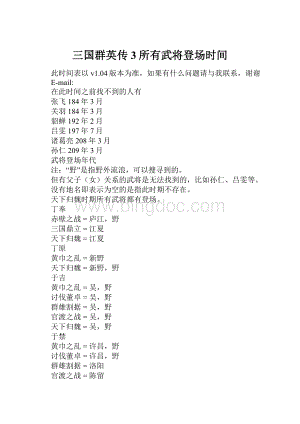 三国群英传3所有武将登场时间Word文档格式.docx