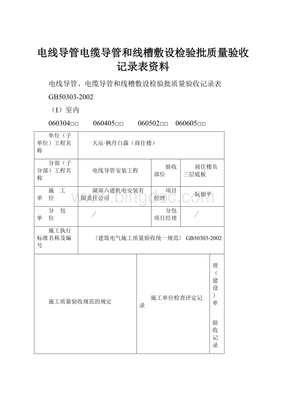 电线导管电缆导管和线槽敷设检验批质量验收记录表资料.docx_第1页