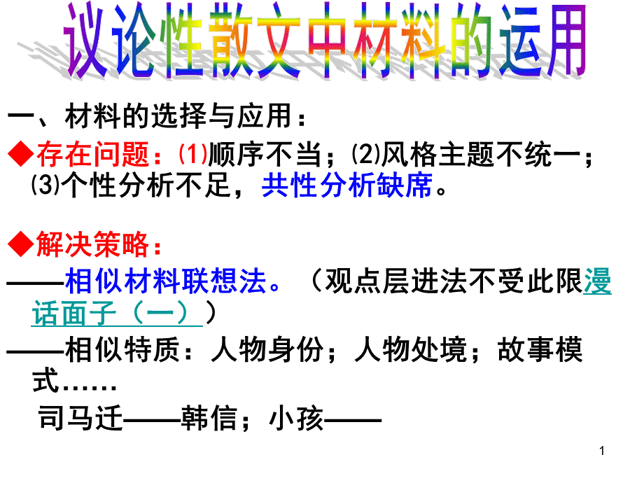 高考作文讲座之议论性散文中材料的运用.ppt