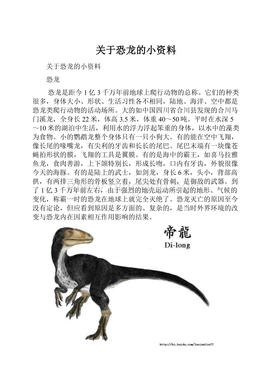 关于恐龙的小资料Word格式文档下载.docx