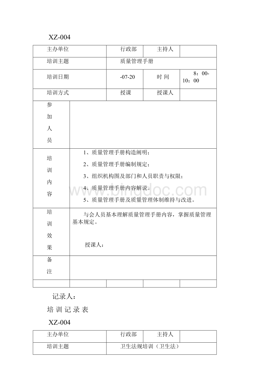 培训记录表样本文档格式.docx_第2页