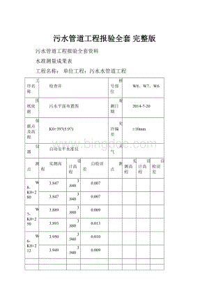 污水管道工程报验全套 完整版文档格式.docx