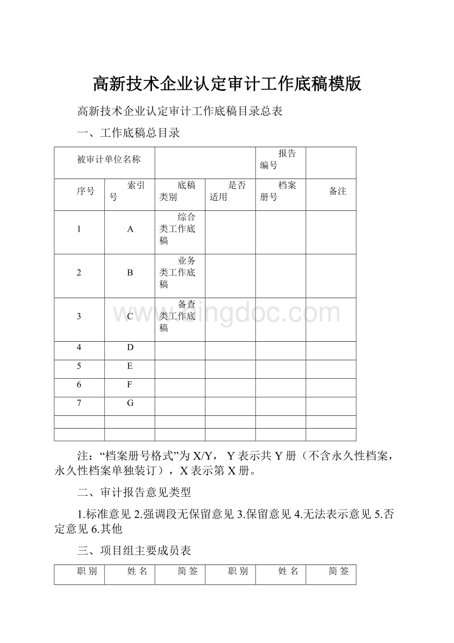 高新技术企业认定审计工作底稿模版.docx_第1页