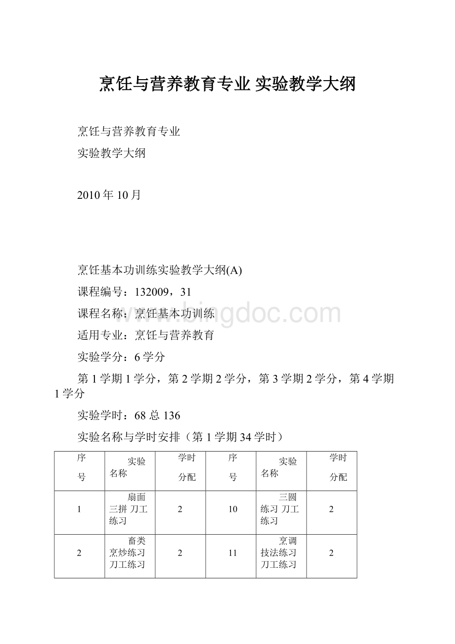 烹饪与营养教育专业 实验教学大纲.docx_第1页