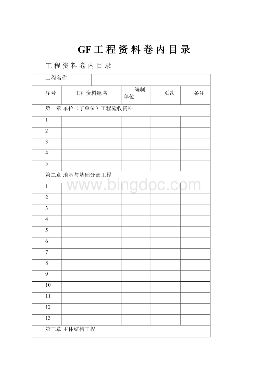 GF工 程 资 料 卷 内 目 录.docx_第1页