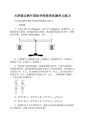 天津泰达枫叶国际学校简单机械单元练习.docx