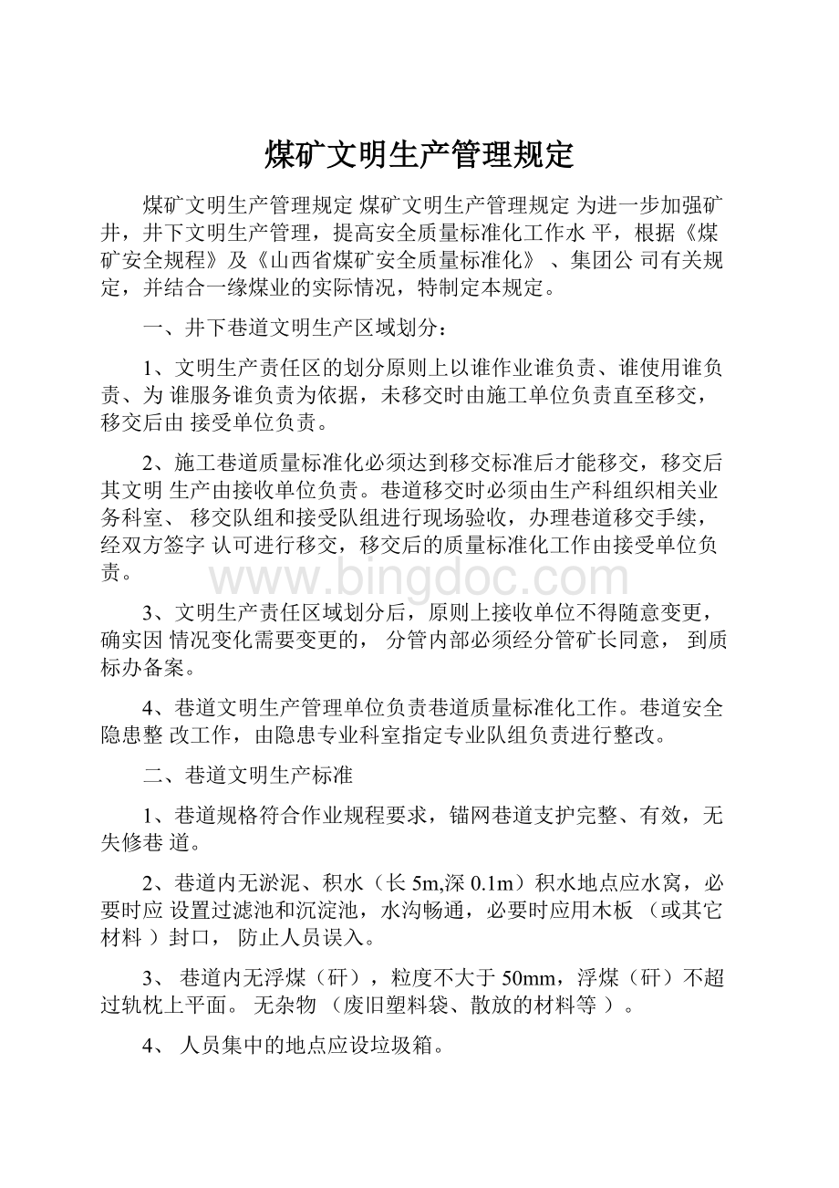 煤矿文明生产管理规定文档格式.docx