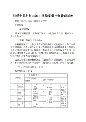 混凝土原材料与施工现场质量控制管理制度Word下载.docx