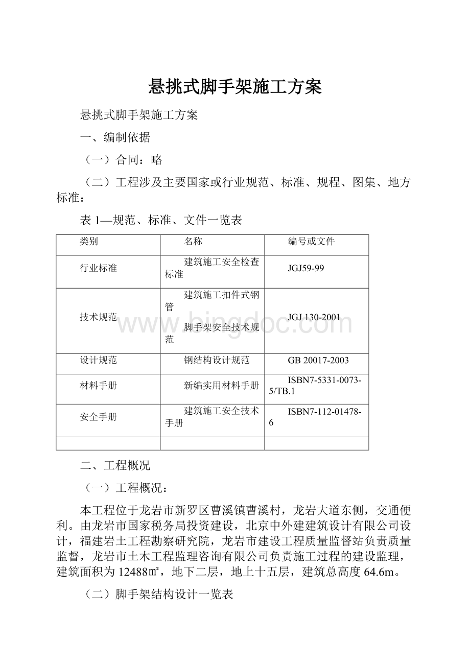 悬挑式脚手架施工方案Word文档下载推荐.docx