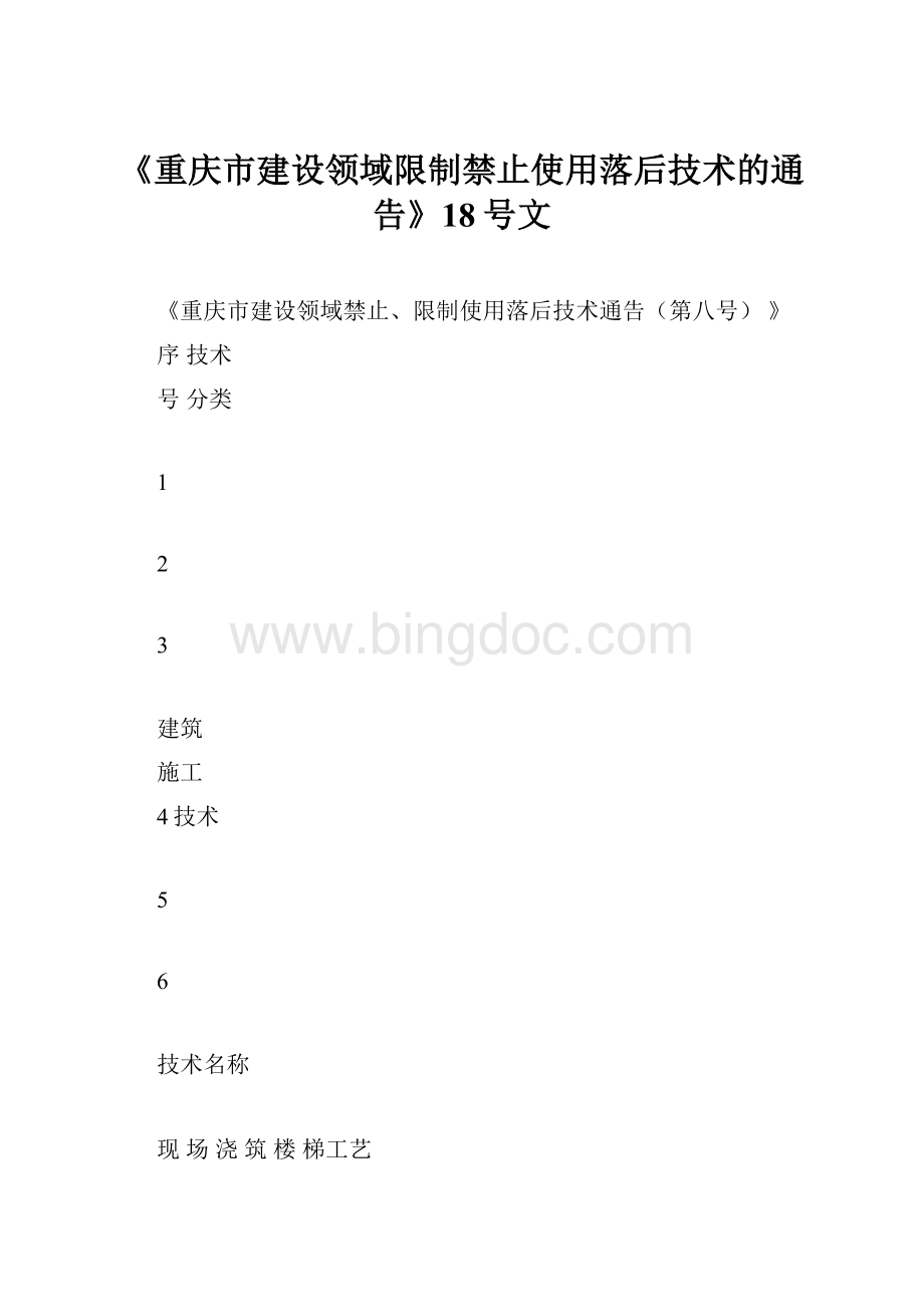 《重庆市建设领域限制禁止使用落后技术的通告》18号文Word文档下载推荐.docx_第1页
