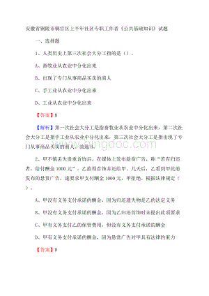 安徽省铜陵市铜官区上半年社区专职工作者《公共基础知识》试题Word格式文档下载.docx