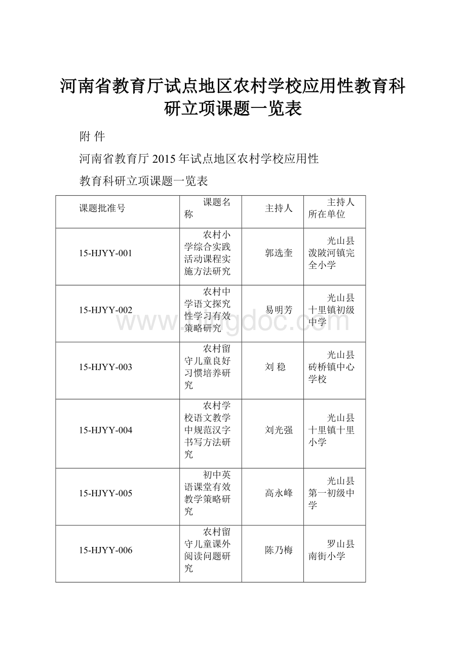 河南省教育厅试点地区农村学校应用性教育科研立项课题一览表.docx