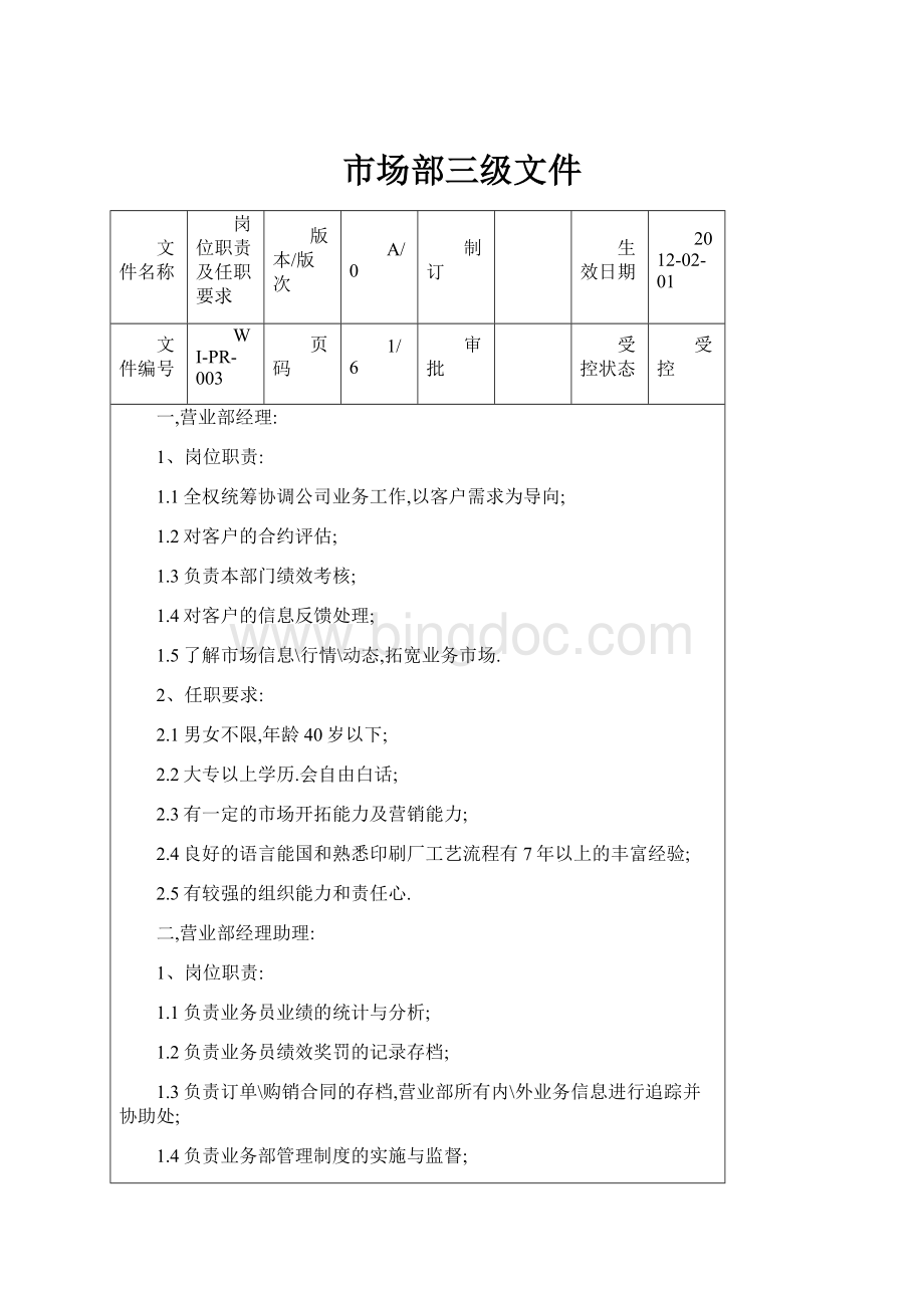 市场部三级文件Word文档格式.docx