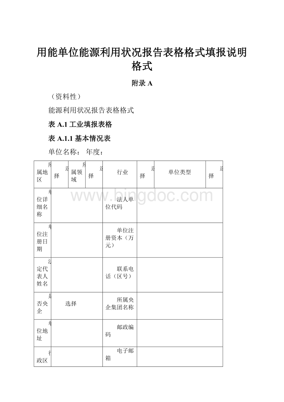 用能单位能源利用状况报告表格格式填报说明格式Word格式文档下载.docx_第1页