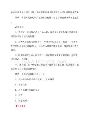 武穴市事业单位审计(局)系统招聘考试《审计基础知识》真题库及答案.docx