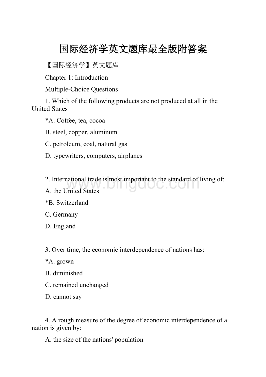 国际经济学英文题库最全版附答案.docx