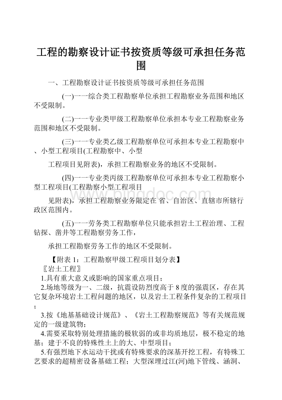 工程的勘察设计证书按资质等级可承担任务范围.docx_第1页